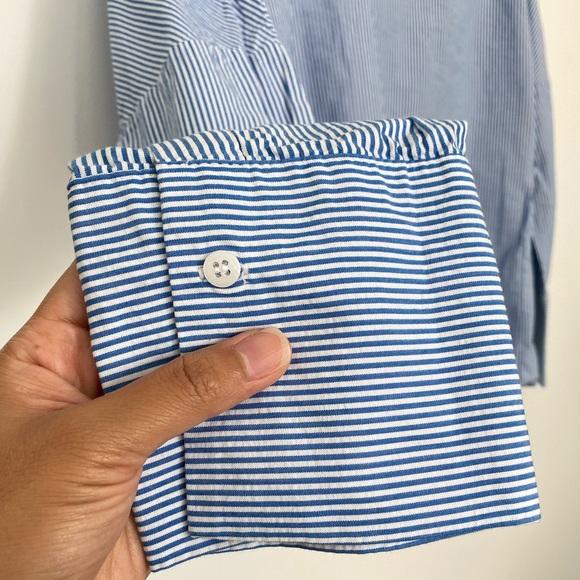 Zara Off Shoulder Button Striped Long Sleeve Top - Picture 5 of 8